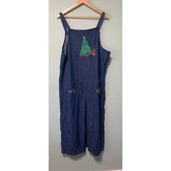 Vintage Westbound Women's Blue Denim Christmas‎ Tree Holiday Dress Size Large - Picture 1 of 9